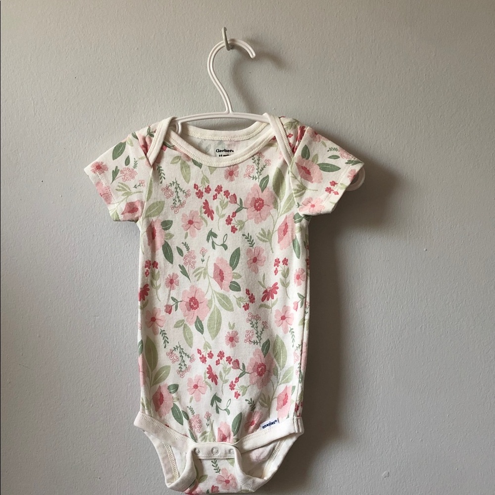 Gerber White Baby One-Piece with Pink Floral Print